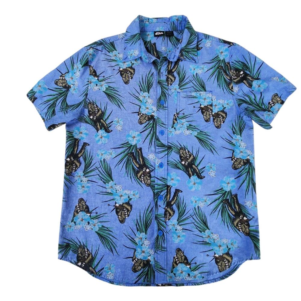Star Wars Blue Tropical Print Short Sleeve Button-Down Shirt